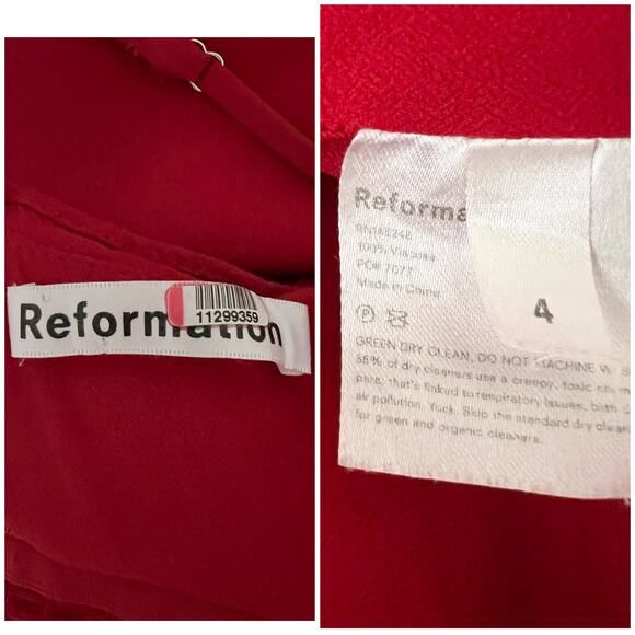 Reformation | Cherry Red A-Line Simple Cocktail Slit Designer Midi Dress 4 - Picture 9 of 9